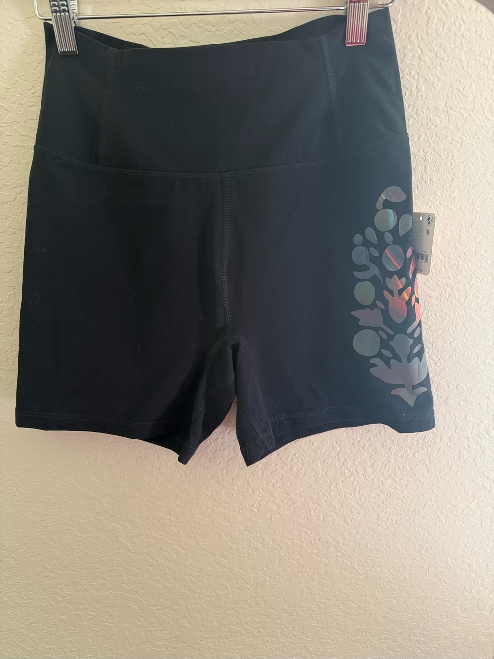 FP Movement Free People Black Holographic Floral Bike Shorts NWT Medium